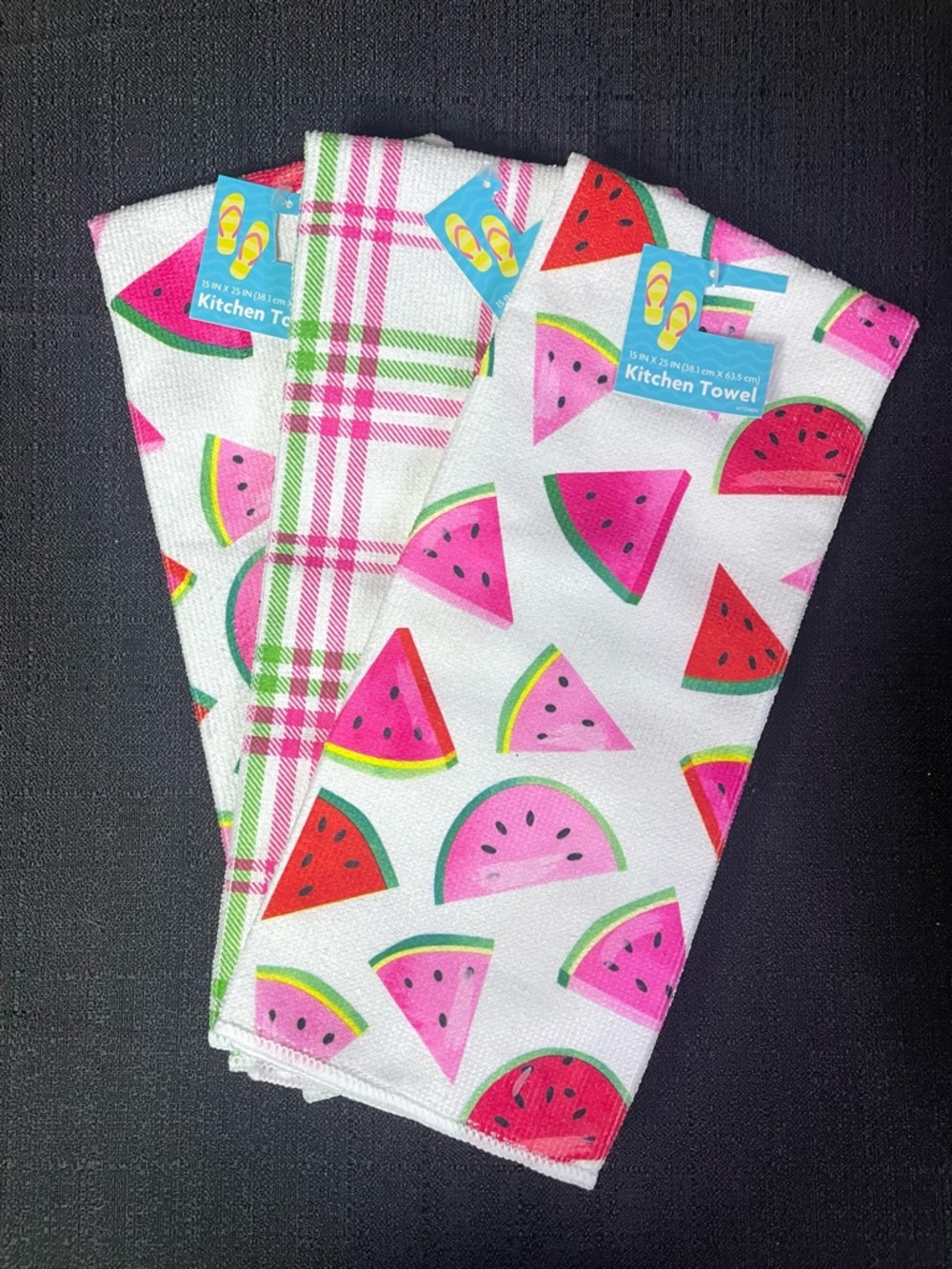 Plaid Watermelon Kitchen Towel Set 3x Watermelon Plaid White Red Pink Green NEW